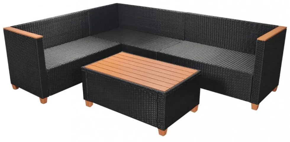vidaXL 4-részes fekete polyrattan kerti bútorszett párnákkal