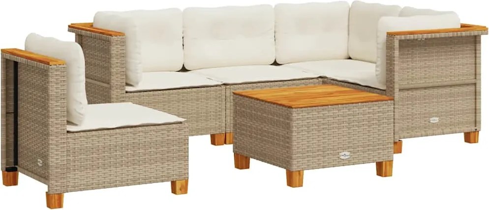 vidaXL 6 részes bézs polyrattan kerti ülőgarnitúra párnával