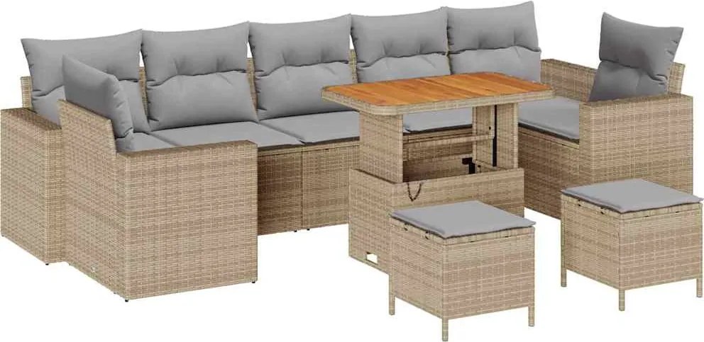 vidaXL Kerti Kanapé Szett 10 pcs Beige és Világosszürke polirattan