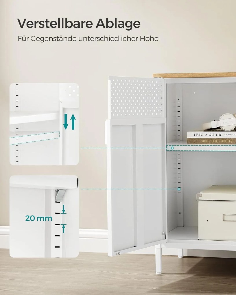 Kétajtós tárolószekrény, 80x76x40 cm, natúr bézs–fehér