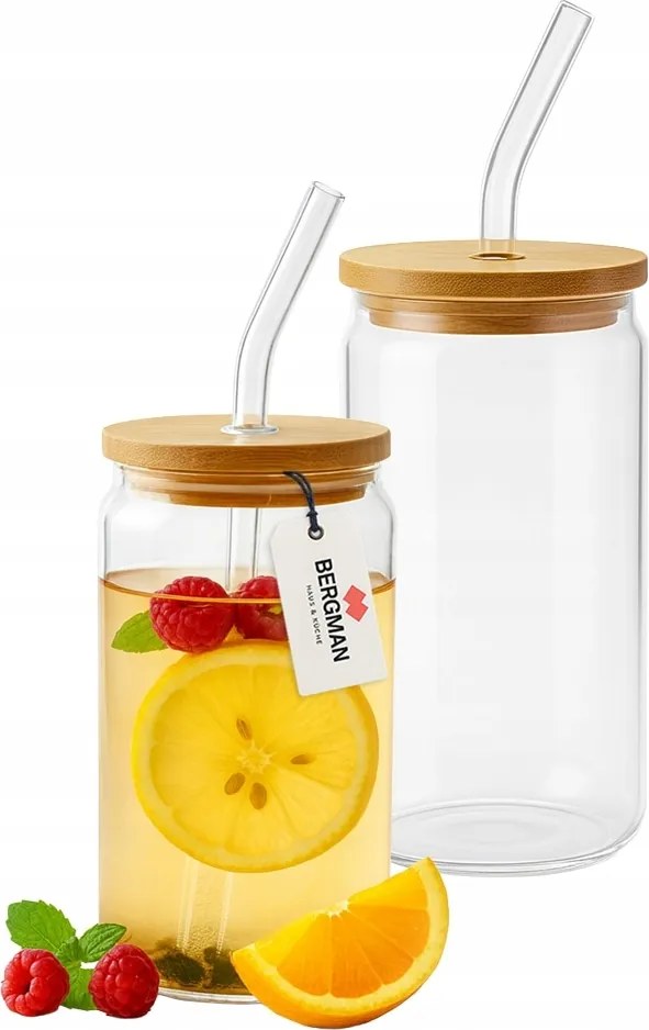 Pohár szett szívószállal és fedéllel 550ml Bergman italokhoz 2 db