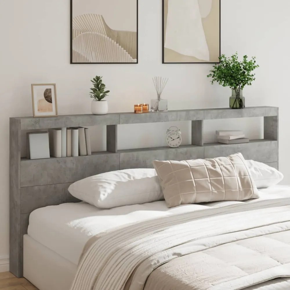 betonszürke áthidalószekrény LED-világítással 220 x 17 x 102 cm