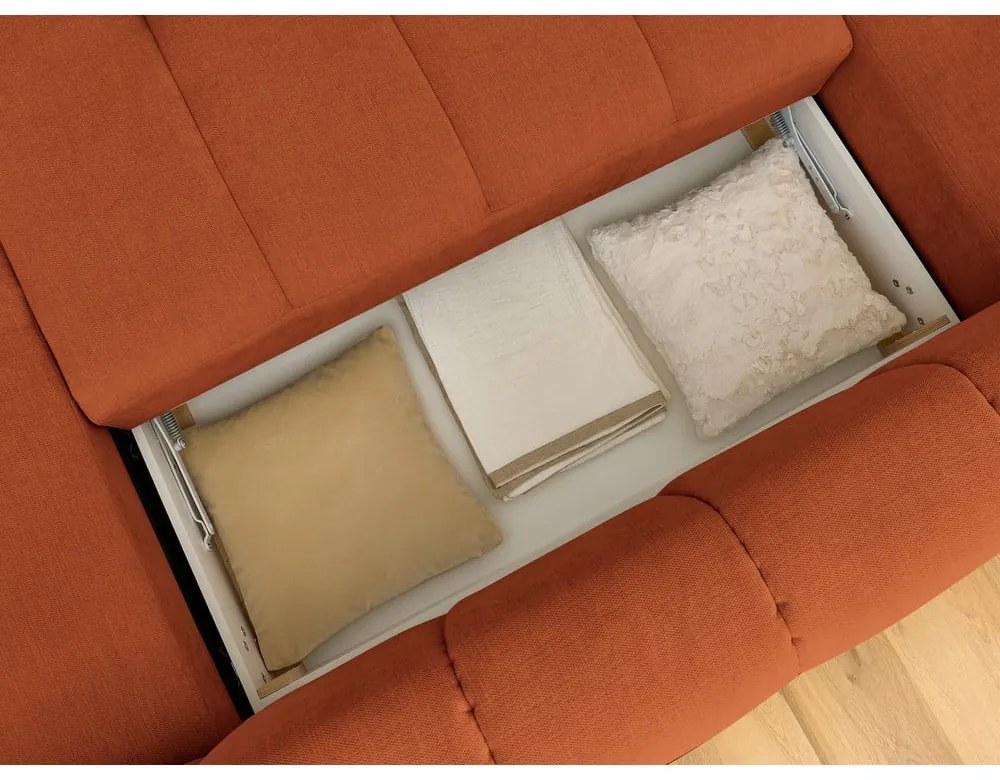 Téglavörös kinyitható-tárolóhelyes sarokkanapé (bal oldali-U alakú) Fuji – Bobochic Paris