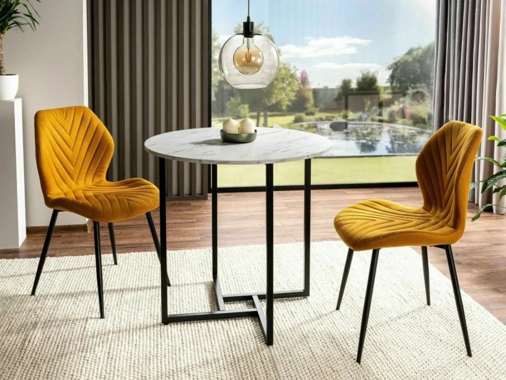 Kerek étkezőasztal ALTO II 80 cm, fehér márvány dekorációval