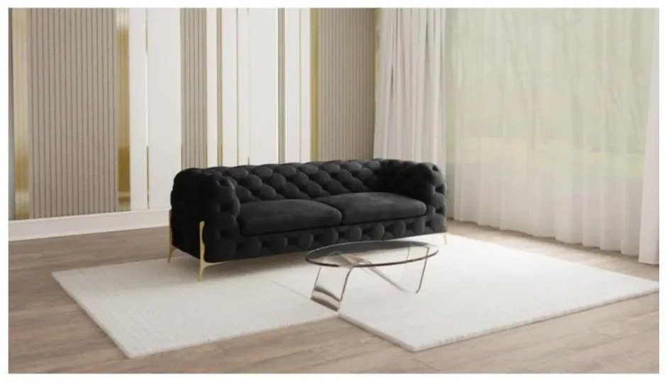 Fekete bársony kanapé 225 cm Chelsea Bis – Ropez