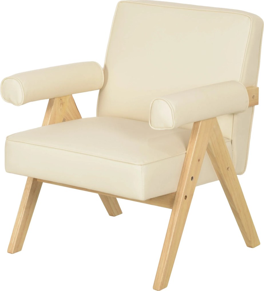 HOMCOM Nordic Fotelek Krém PU Kárpitozással és Gumi Fa Támasszal - Teherbírás 120kg | Aosom