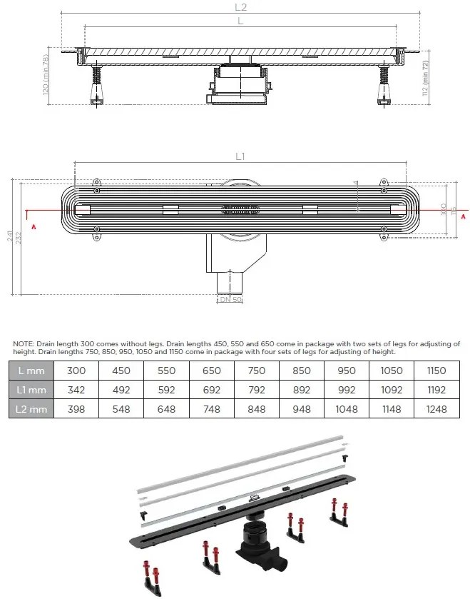 Pestan zuhanyfolyóka Confluo Slim Line 85 cm