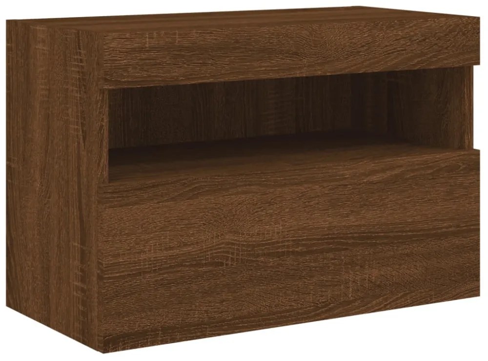barna tölgyszínű fali TV-szekrény LED-del 60 x 30 x 40 cm