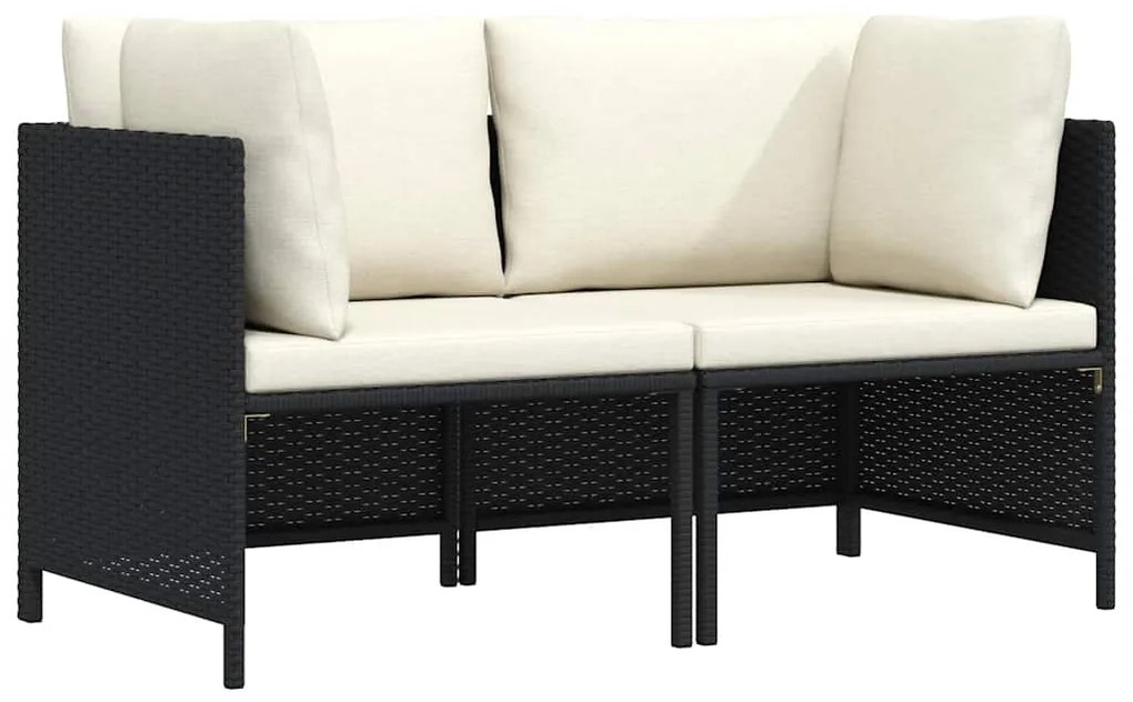 vidaXL fekete kétszemélyes polyrattan kerti kanapé párnákkal
