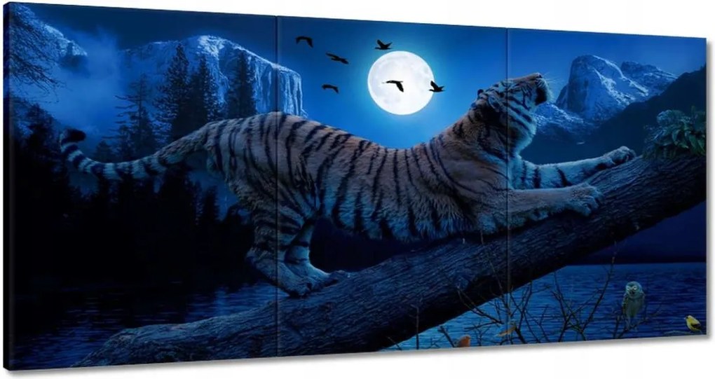 Vászonkép 180x90 Tigris az ágon éjszaka