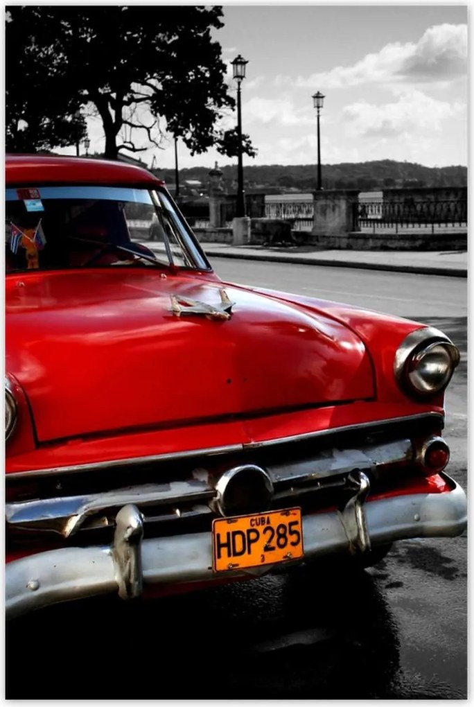 Poszter 60x90 Kubai piros autó