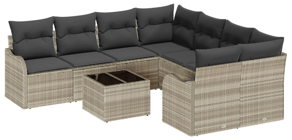 9 Darabos Kert Sofa Szett Párnákkal Világosszürke Poli Rattan