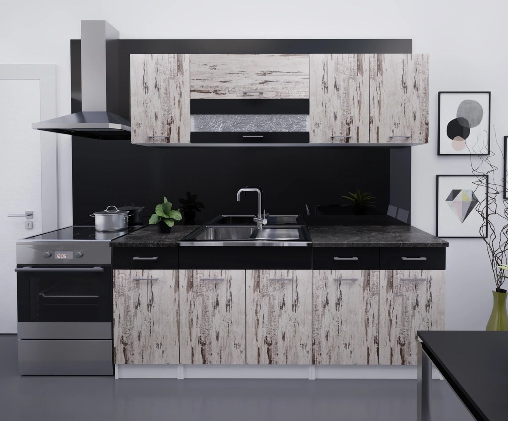 Lorett 1 konyhabútor 200 cm Meszes tölgy