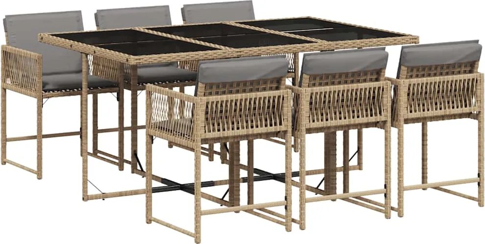 vidaXL 7 részes vegyes bézs polyrattan kerti étkezőgarnitúra párnákkal