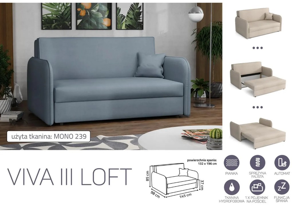 VIVA LOFT III. előre nyíló rugós kanapé Mono 239 színben