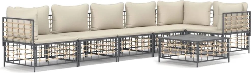vidaXL 7 részes antracitszürke polyrattan kerti ülőgarnitúra párnákkal