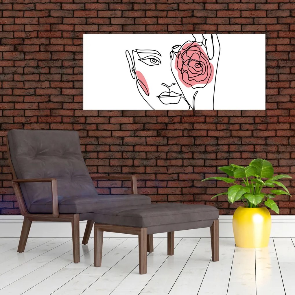 Kép - Line art arc rózsával (120x50 cm)