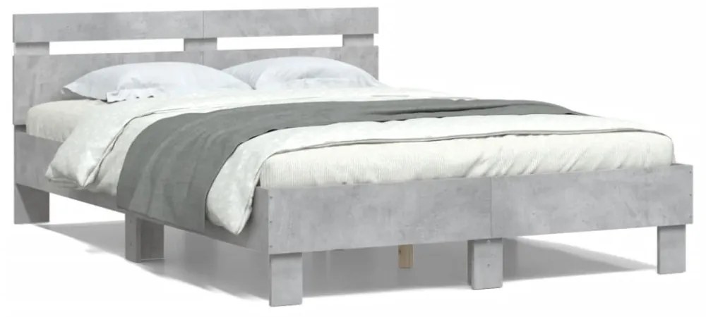 betonszürke ágykeret fejtámlával és LED-del 120x200 cm