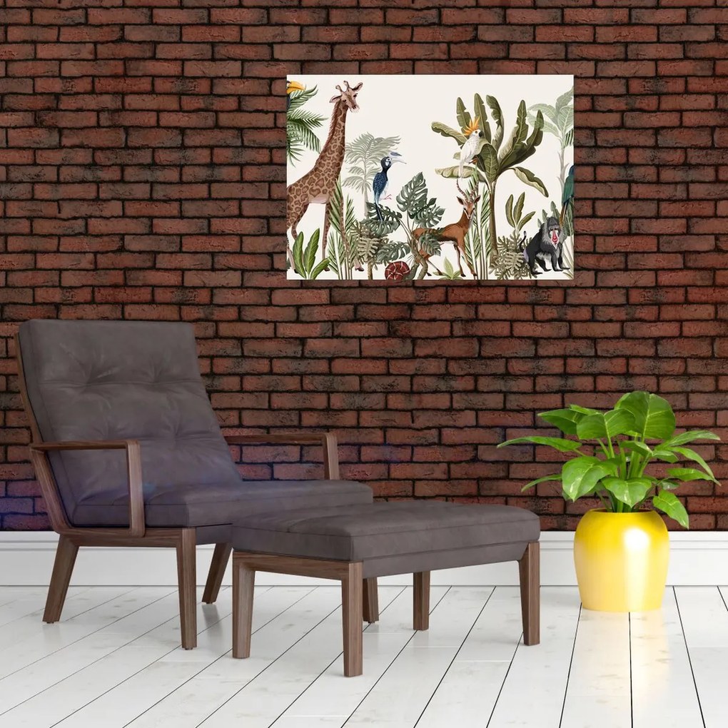 Üveg kép - Állatokkal teli dzsungel (70x50 cm)