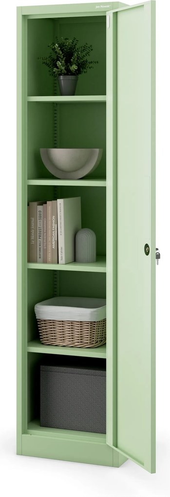 Keskeny fém irodai iratszekrény, pasztellzöld, 450x1850x400 mm: ALEX Fresh Style