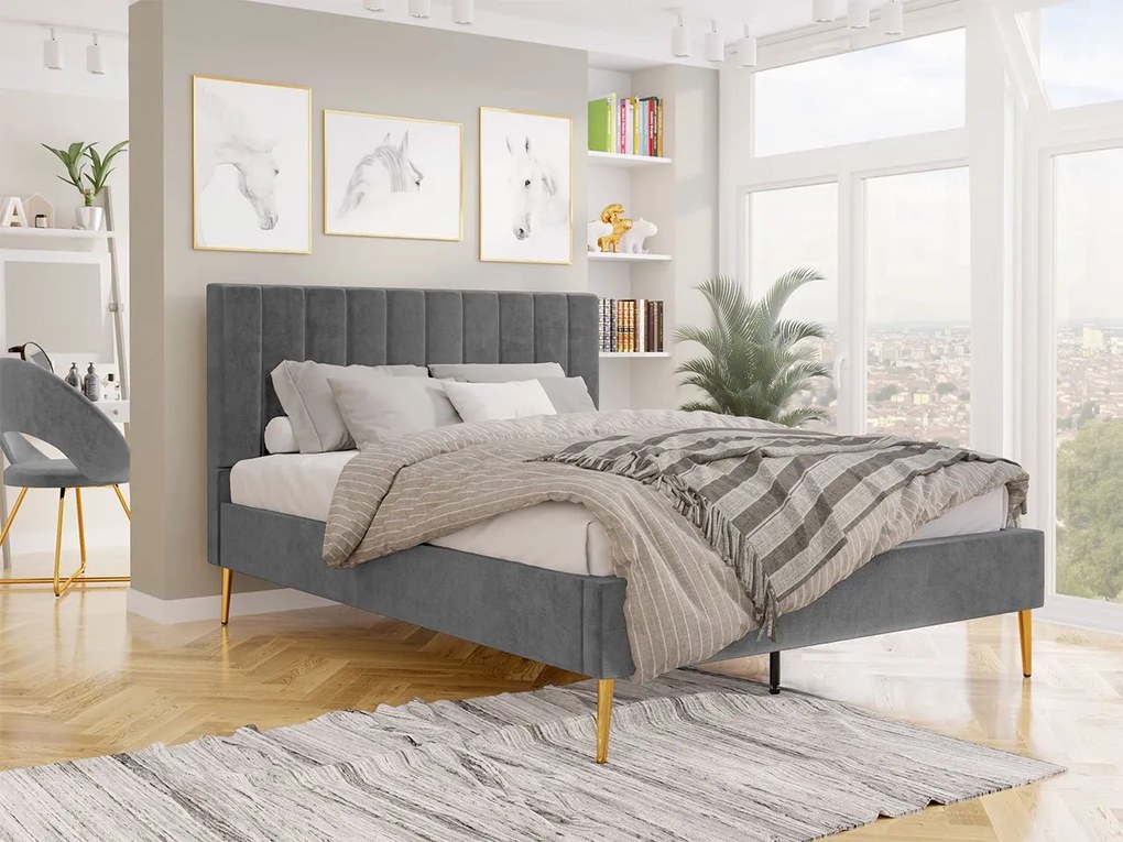 Franciaágy 180 cm Bleash New (szürke + arany) (ágyráccsal). 1104317