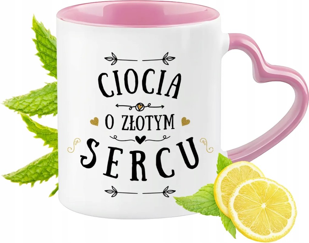 Nagynéni bögre Rózsaszín, szív alakú füllel Kávé ajándék