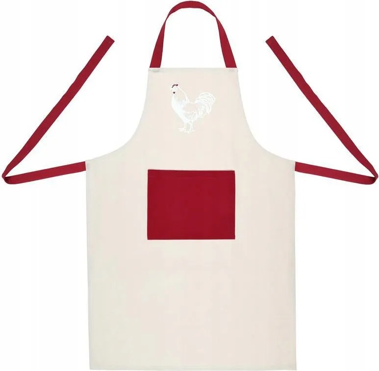 Konyhai kötény Nestor 60x90 kakas mintás krémszínű pamut rusztikus zseb