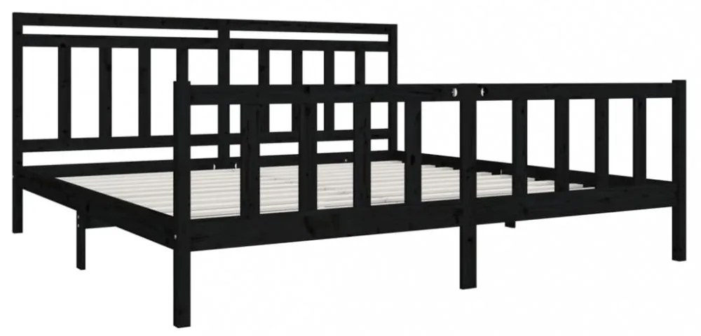 fekete tömör fa ágykeret 200 x 200 cm