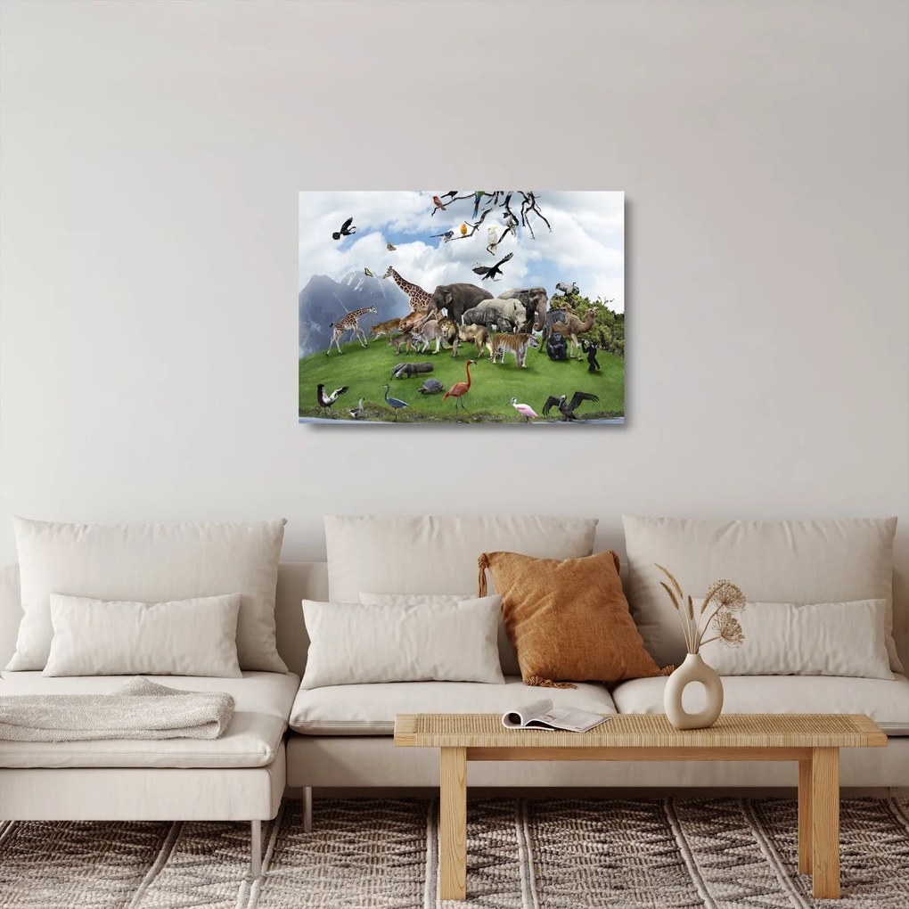 Kép - állatok a szigeten (üvegen) (70x50 cm)