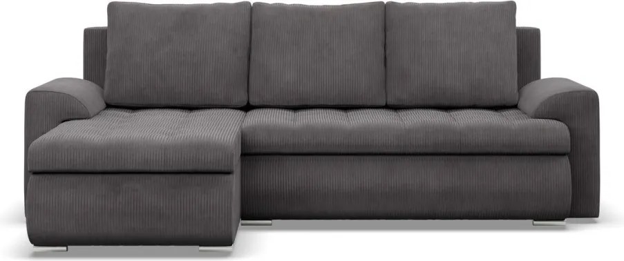 Tokio sarokkanapé, 2 ágyneműtartóval, kordbársony, baloldali, szürke