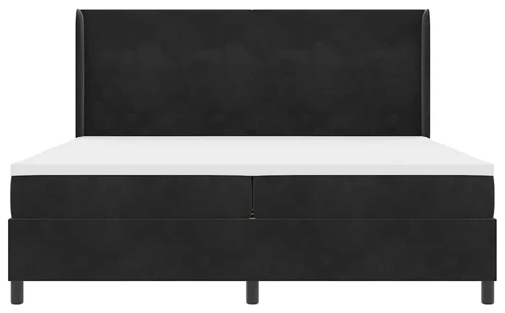 Boxrugós ágy fejtámlával Fekete 200 x 200 cm Bársony