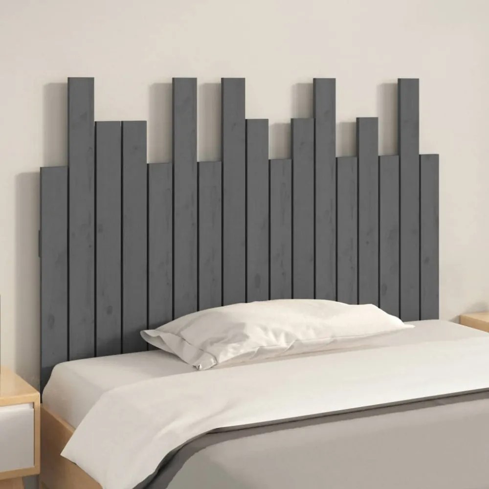 szürke tömör fenyőfa fali fejtámla 108 x 3 x 80 cm