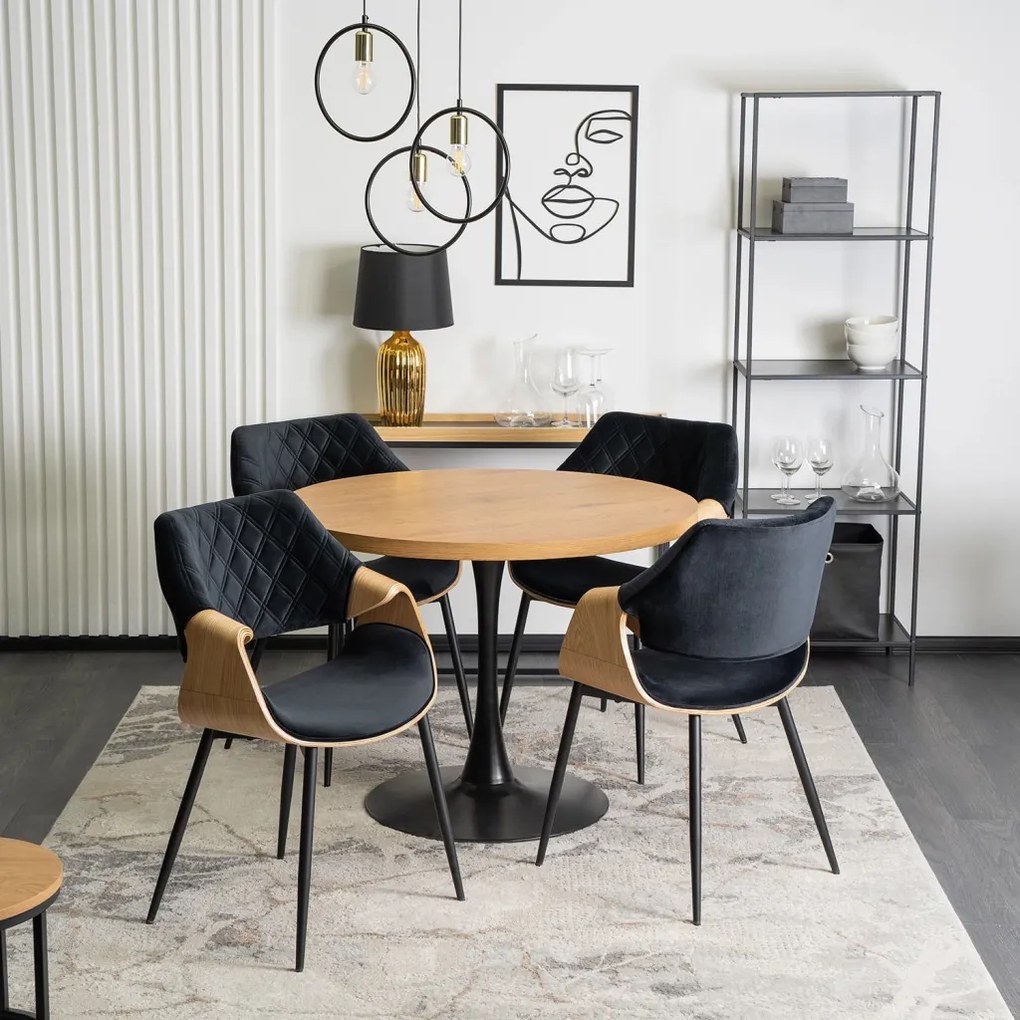 Elegáns Bársony Étkezőszék Fekete/Aranytölgy Színben. DAKOTA