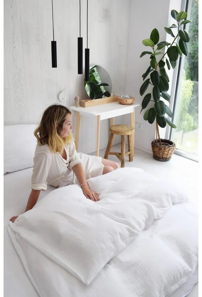 Fehér kétszemélyes muszlin ágyneműhuzat 200x200 cm Plain Muslin – Butter Kings