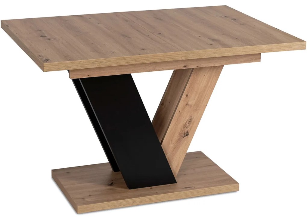 Étkezőgarnitúra: bővíthető asztal 120–160 cm Artisan tölgy / fekete színkombinációban + 6 db szürke szék – CLARK / TEX