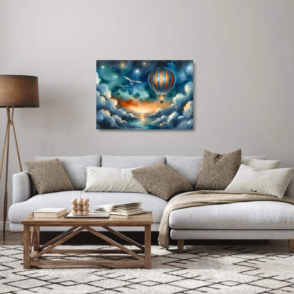 Üveg kép - Repülés az éjjeli ég alatt (70x50 cm)
