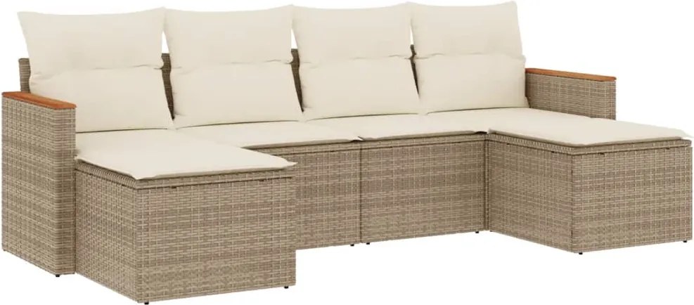 vidaXL 6 részes bézs polyrattan kerti ülőgarnitúra párnával