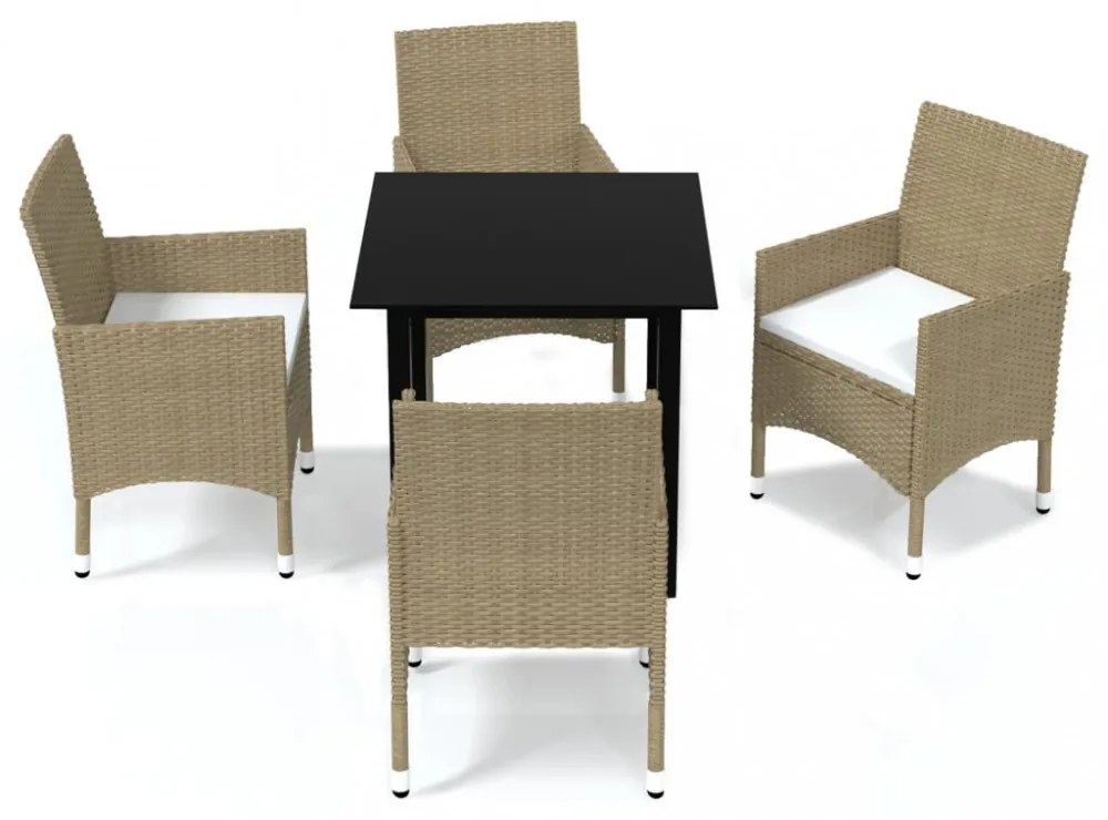 5 részes bézs polyrattan kerti étkezőgarnitúra párnákkal