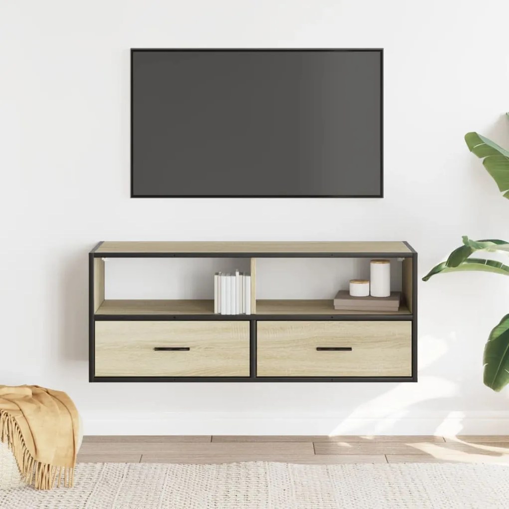 sonoma tölgy színű szerelt fa és fém TV-szekrény 100x31x39,5 cm