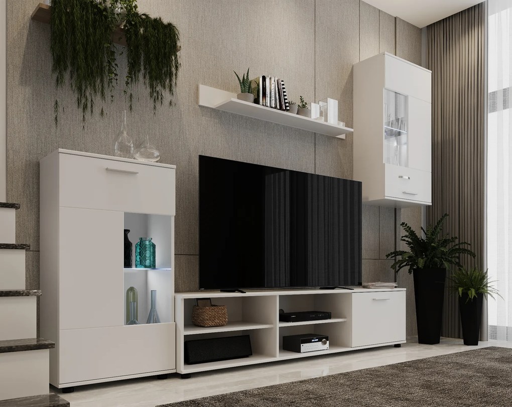 Nappali szekrénysor, fehér, fóliázott DTD, FRONTAL 1 NEW