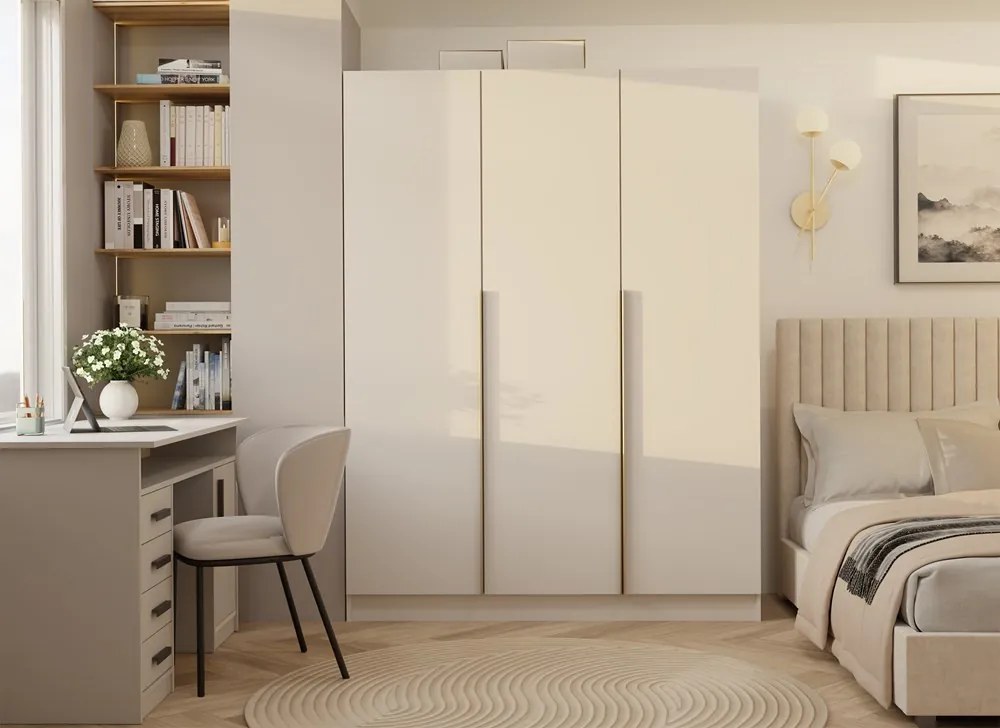 Senso 3D gardróbszekrény, 150 cm, 3 ajtó, arany fogantyúk, kasmír