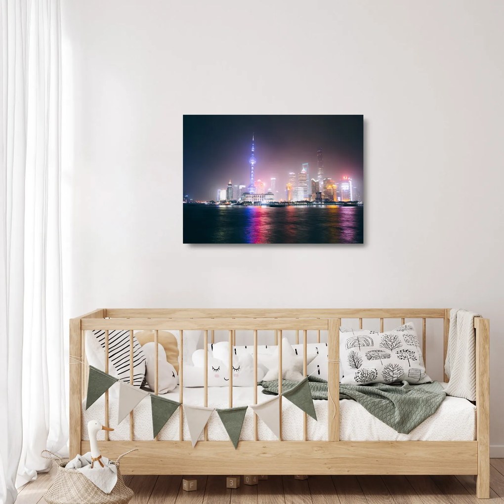 Éjszakai Shanghai képe (üvegen) (70x50 cm)