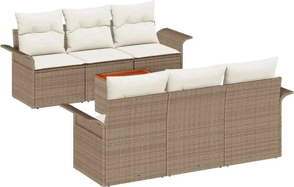 vidaXL Kerti Kanapé Szett tárolóval 7 pcs Beige és krém polirattan