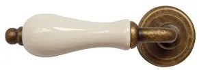 Samoha-Diána Körrozettás Fehér-Színes Virágos Porcelán Betétes Patinás Antik (Csak Kilincs Felső Rozettán)