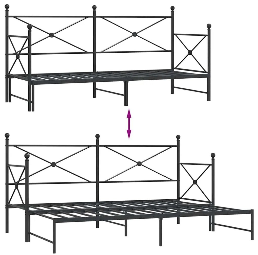 kihúzható kanapéágy matrac nélkül fekete 80x200 cm acél