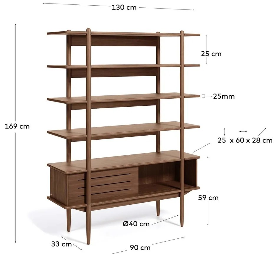 Carolin könyvespolc diófa dekorral, 130 x 169 cm - Kave Home