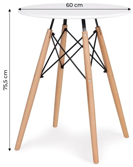 ModernHome Elegáns kerek fa asztal 60 cm - fehér