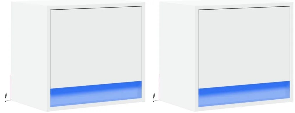 2 db fehér falra szerelhető éjjeliszekrény LED-világítással