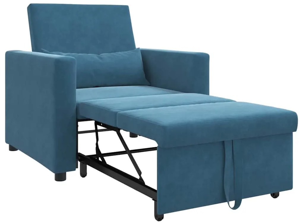 Egyszemélyes kanapéágy kerekekkel Kék 90 x 165 x 87 cm Bársony