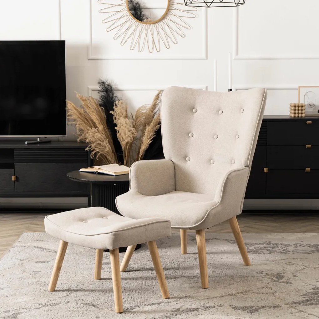 Füles Fotel Lábtartóval Bézs Színben. LOZANO 2